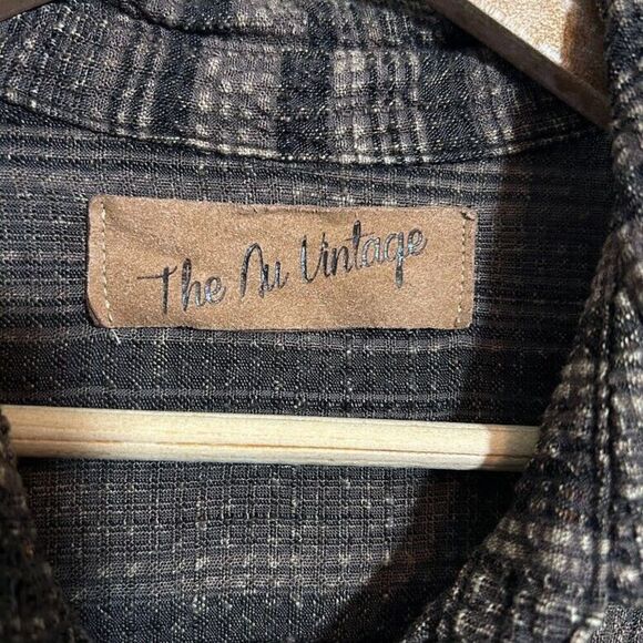 The Nu Vintage Button Up Tunic Shirt M Brown Textured Long Sleeve Stripe Boho - Picture 5 of 9